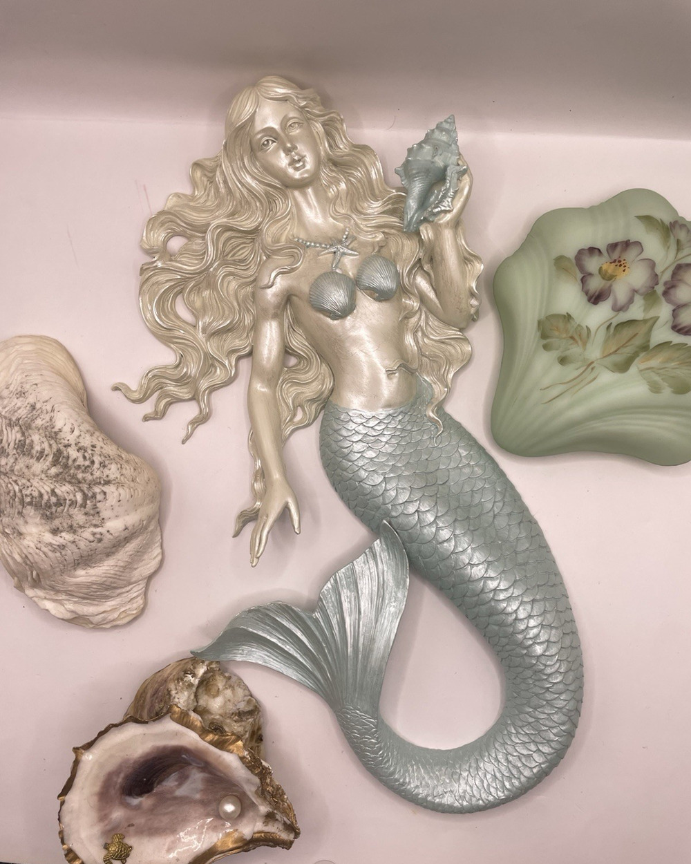 Collections Etc Coastal Home Decor Mermaid With Seashell 3D Sculpted Wall Art